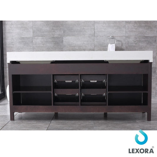 Lexora Marsyas 80" Brown Double Vanity Set | White Quartz Top | White Ceramic Square Undermount Sinks | 30" Mirrors