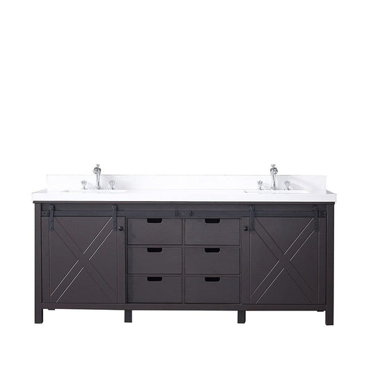 Lexora Marsyas 80" Brown Double Vanity | White Quartz Top | White Ceramic Square Undermount Sinks | No Mirror