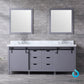 Lexora Marsyas 80" Dark Grey Double Vanity Set | White Carrara Marble Top | White Ceramic Square Undermount Sinks | 30" Mirrors