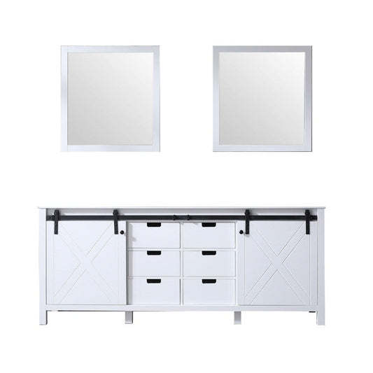 Lexora Marsyas 80" White Double Vanity | No Top | 30" Mirrors