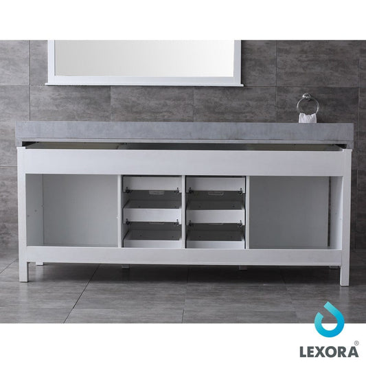 Lexora Marsyas 80" White Double Vanity Set | Grey Quartz Top | White Ceramic Square Undermount Sinks | 30" Mirrors