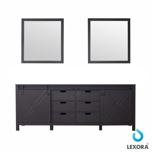 Lexora Marsyas 84" Brown Double Vanity | No Top | 34" Mirrors