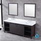 Lexora Marsyas 84" Brown Double Vanity Set | White Quartz Top | White Ceramic Square Undermount Sinks | 34" Mirrors