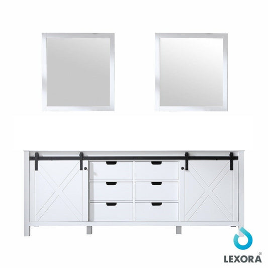 Lexora Marsyas 84" White Double Vanity | No Top | 34" Mirrors