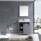 Lexora Marsyas Veluti 30" Dark Grey Single Vanity Set | White Carrara Marble Top | White Ceramic Square Undermount Sink | 28" Mirror