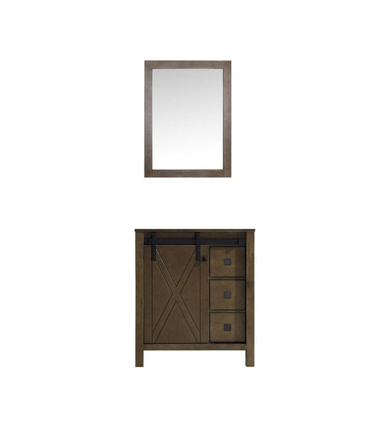 Lexora Marsyas Veluti 30" Rustic Brown Single Vanity | No Top | 28" Mirror