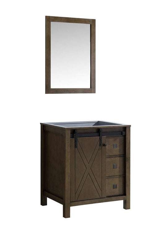 Lexora Marsyas Veluti 30" Rustic Brown Single Vanity | No Top | 28" Mirror