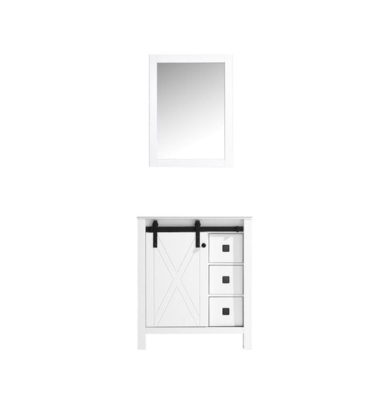 Lexora Marsyas Veluti 30" White Single Vanity | No Top | 28" Mirror