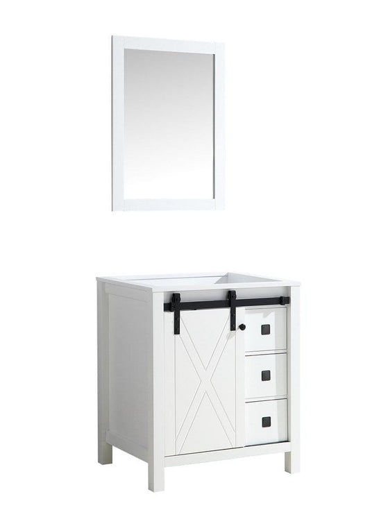 Lexora Marsyas Veluti 30" White Single Vanity | No Top | 28" Mirror