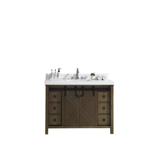 Lexora Vanities Lexora Marsyas Veluti 48" Rustic Brown Single Vanity | White Quartz Top | White Ceramic Square Undermount Sink | No Mirror