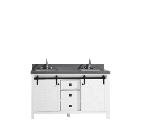 Lexora Vanities Lexora Marsyas Veluti 60" White Double Vanity | Grey Quartz Top | White Ceramic Square Undermount Sinks | No Mirror