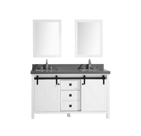 Lexora Vanities Lexora Marsyas Veluti 60" White Double Vanity Set | Grey Quartz Top | White Ceramic Square Undermount Sinks | 24" Mirrors