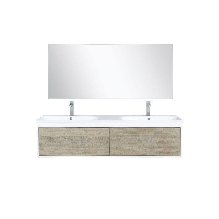 Lexora Scopi Modern 60" Rustic Acacia Bathroom Vanity Set w/ Acrylic Composite Top, and Labaro Brushed Nickel Faucet