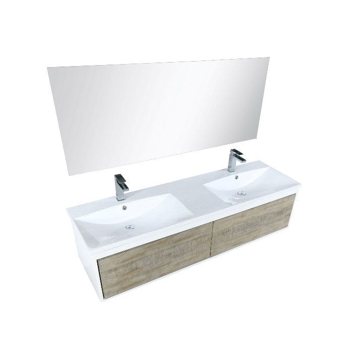 Lexora Scopi Modern 60" Rustic Acacia Bathroom Vanity Set w/ Acrylic Composite Top, and Labaro Brushed Nickel Faucet