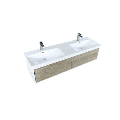 Lexora Scopi Modern 60" Rustic Acacia Double Bathroom Vanity w/ Acrylic Composite Top, and Balzani Gun Metal Faucet