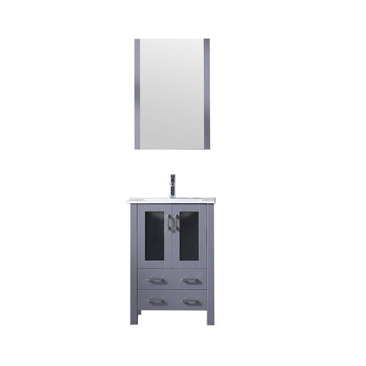 Lexora Vanities Lexora Volez 24" Dark Grey Single Vanity Set | Integrated Ceramic Top | White Ceramic Integrated Square Sink | 22" Mirror