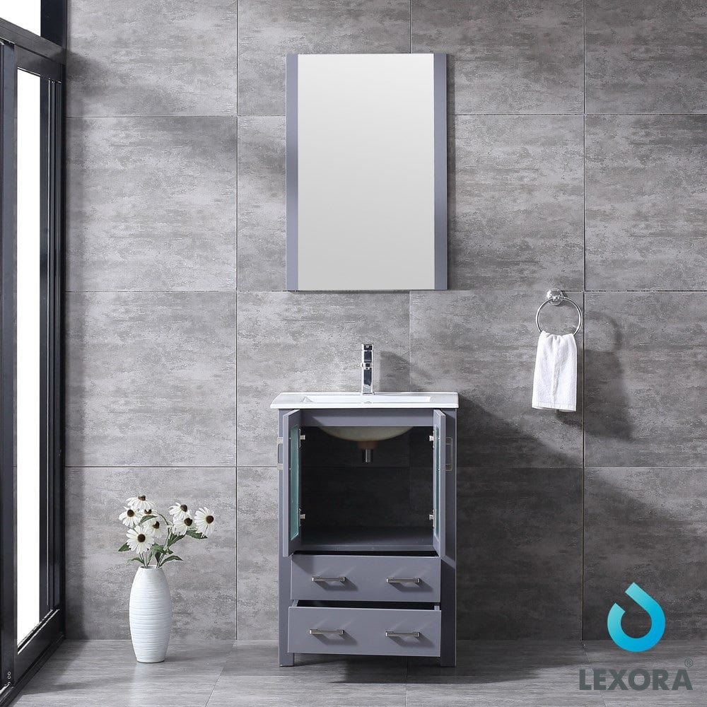 Lexora Volez 24" Dark Grey Single Vanity Set | Integrated Ceramic Top | White Ceramic Integrated Square Sink | 22" Mirror