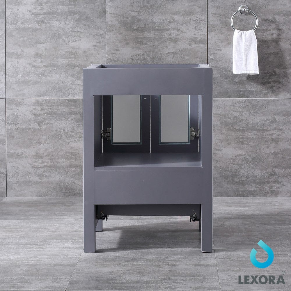 Lexora Volez 24" Dark Grey Single Vanity Set | Integrated Ceramic Top | White Ceramic Integrated Square Sink | 22" Mirror