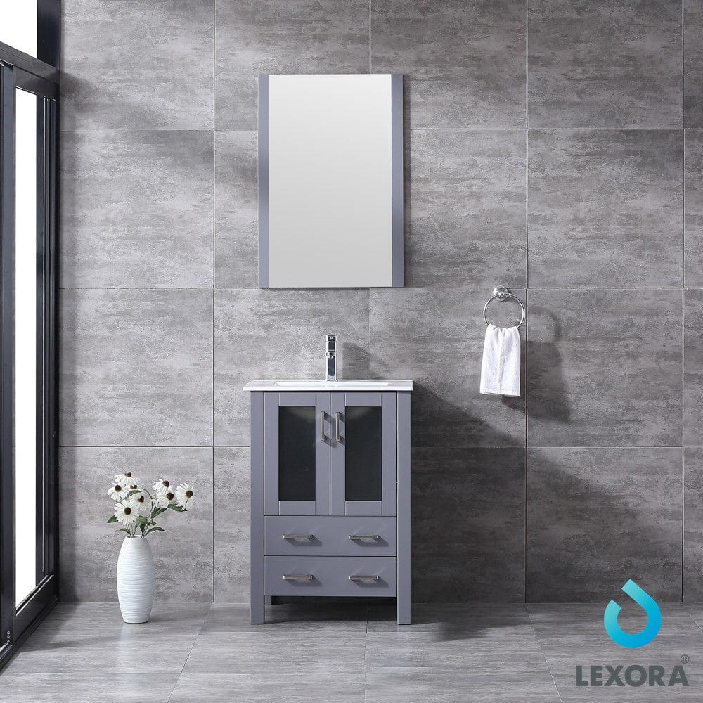 Lexora Volez 24" Dark Grey Single Vanity Set | Integrated Ceramic Top | White Ceramic Integrated Square Sink | 22" Mirror