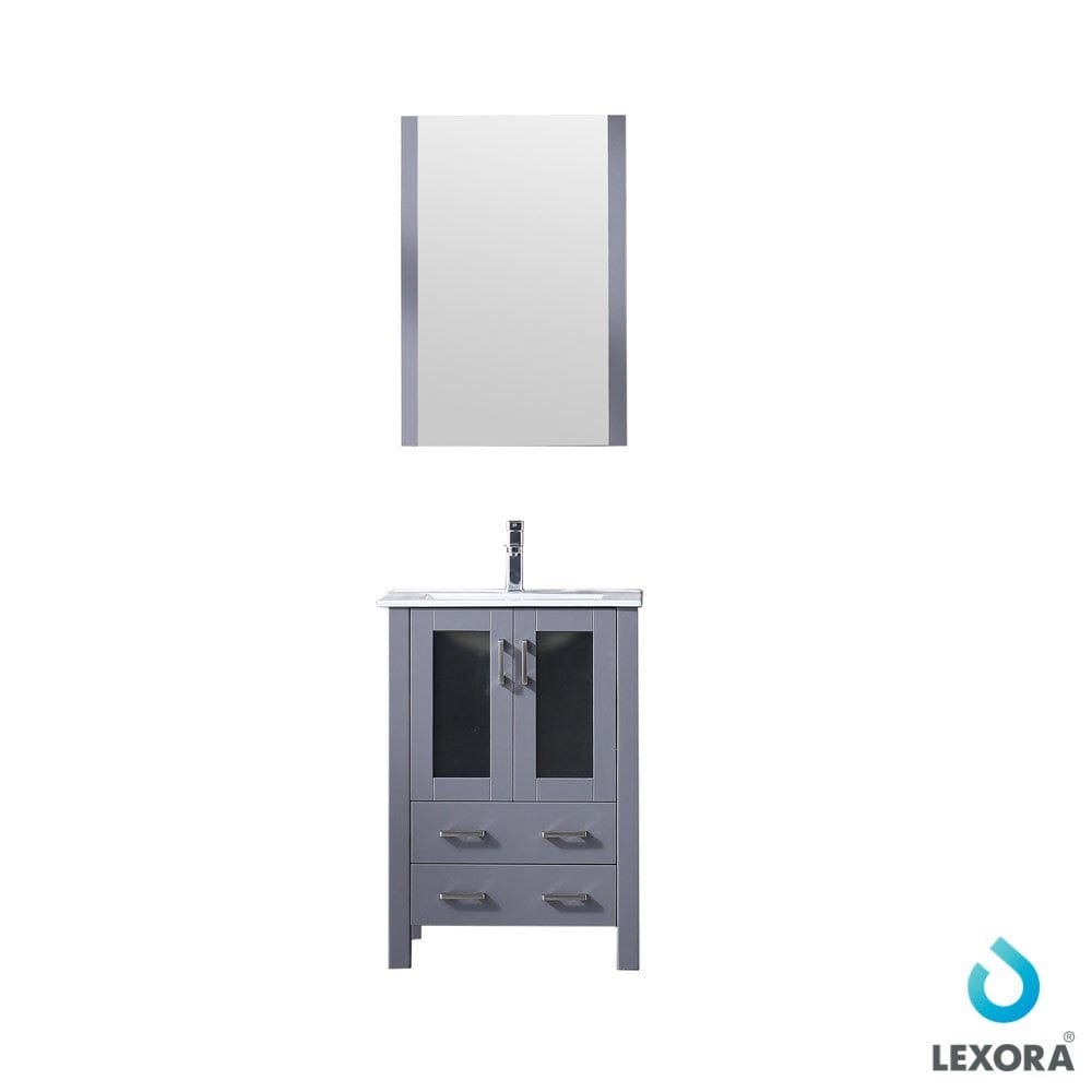 Lexora Volez 24" Dark Grey Single Vanity Set | Integrated Ceramic Top | White Ceramic Integrated Square Sink | 22" Mirror