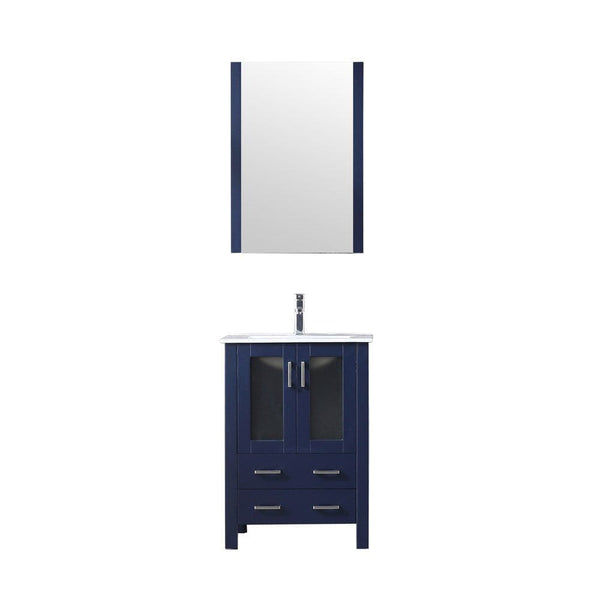 Lexora Volez 24 Navy Blue Single Vanity Set | Integrated Ceramic Top | White Ceramic Integrated Square Sink | 22 Mirror