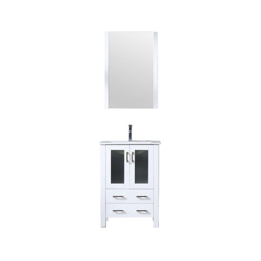 Lexora Vanities Lexora Volez 24" White Single Vanity Set | Integrated Ceramic Top | White Ceramic Integrated Square Sink | 22" Mirror