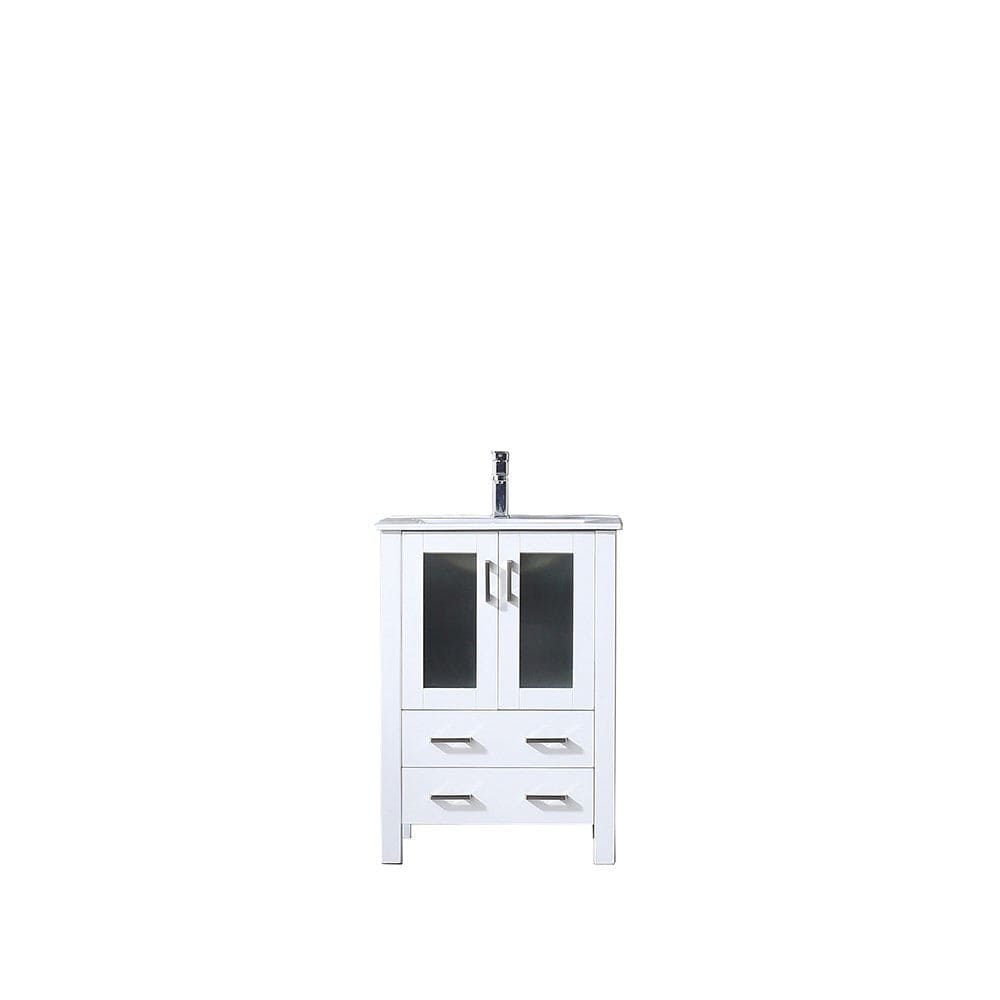 Lexora Volez 24" White Single Vanity Set | Integrated Ceramic Top | White Ceramic Integrated Square Sink | No Mirror
