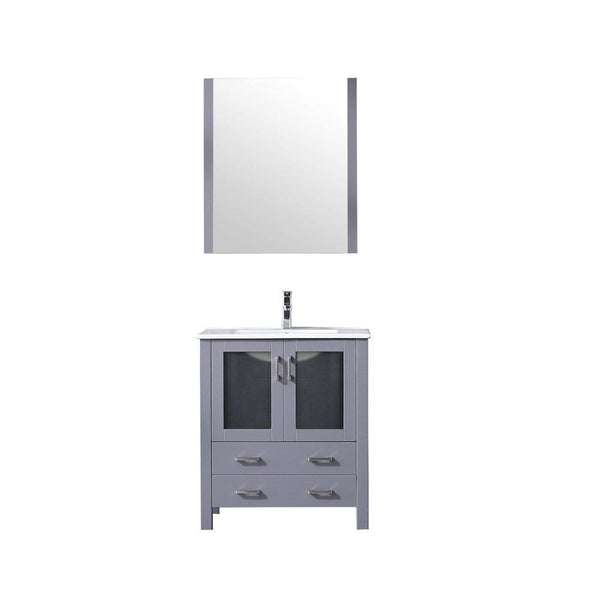 Lexora Volez 30 Dark Grey Single Vanity Set | Integrated Ceramic Top | White Ceramic Integrated Square Sink | 28 Mirror