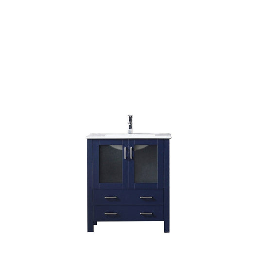 Lexora Volez 30" Navy Blue Single Vanity Set | Integrated Ceramic Top | White Ceramic Integrated Square Sink | No Mirror