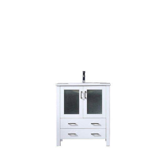 Lexora Vanities Lexora Volez 30" White Single Vanity Set | Integrated Ceramic Top | White Ceramic Integrated Square Sink | No Mirror