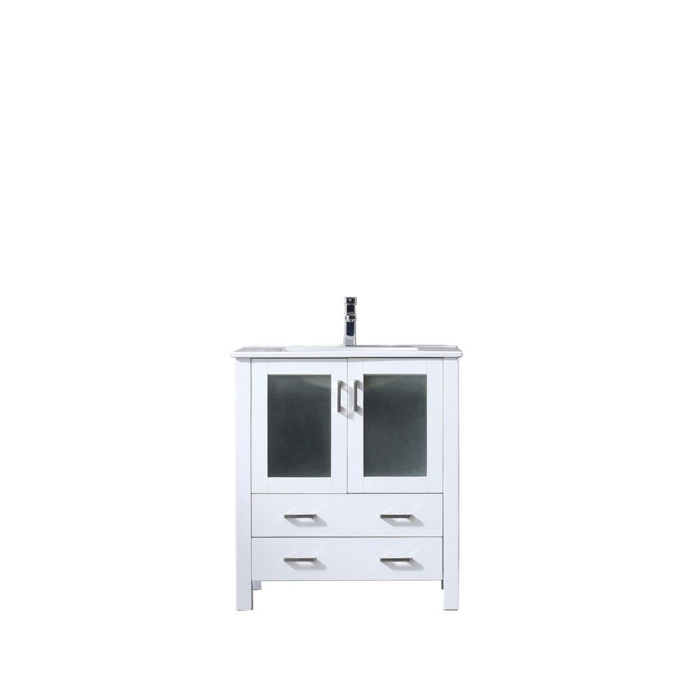 Lexora Volez 30" White Single Vanity Set | Integrated Ceramic Top | White Ceramic Integrated Square Sink | No Mirror