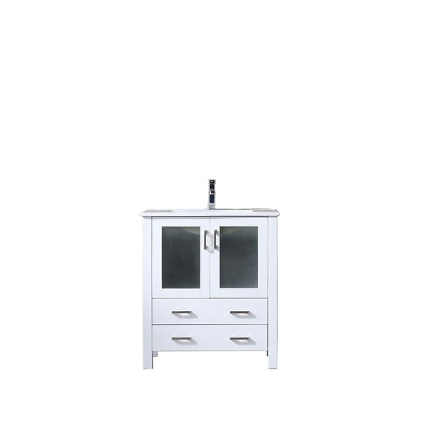 Lexora Volez 30 White Single Vanity Set | Integrated Ceramic Top | White Ceramic Integrated Square Sink | No Mirror