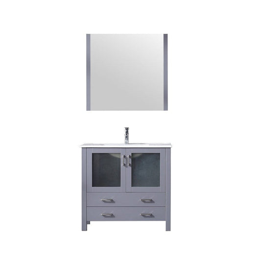 Lexora Vanities Lexora Volez 36" Dark Grey Single Vanity Set | Integrated Ceramic Top | White Ceramic Integrated Square Sink | 34" Mirror