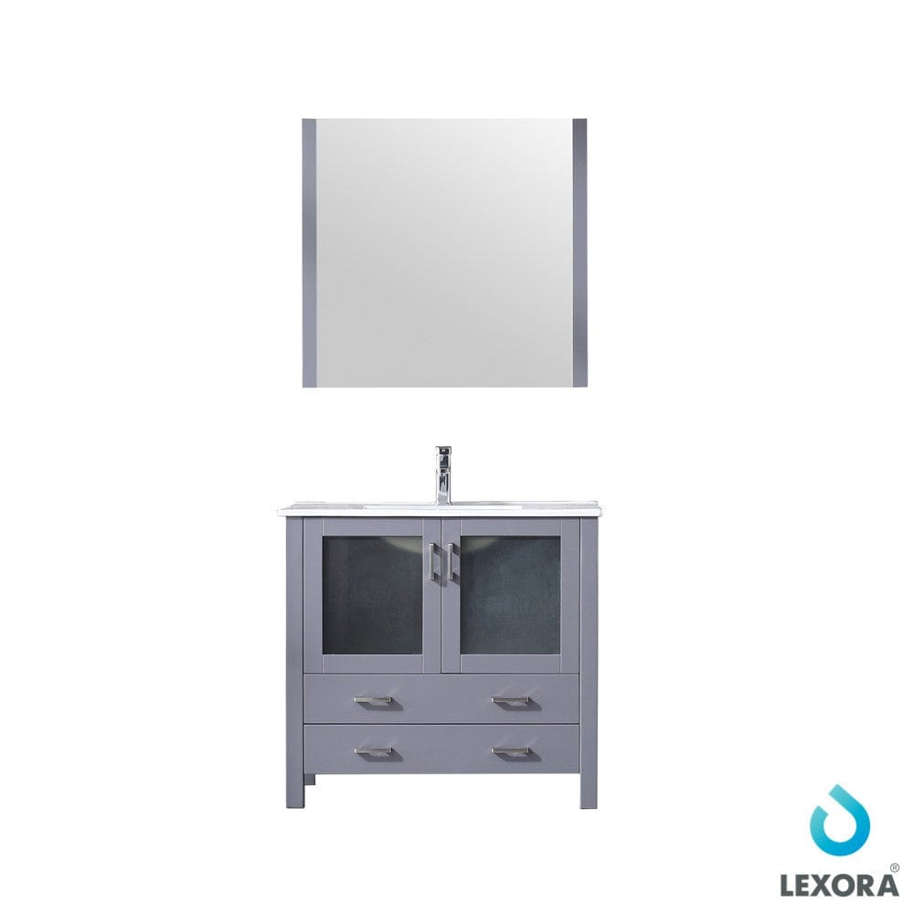 Lexora Volez 36" Dark Grey Single Vanity Set | Integrated Ceramic Top | White Ceramic Integrated Square Sink | 34" Mirror