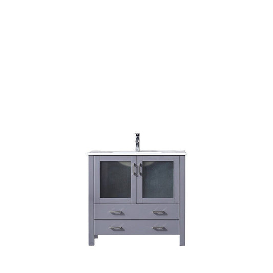 Lexora Vanities Lexora Volez 36" Dark Grey Single Vanity Set | Integrated Ceramic Top | White Ceramic Integrated Square Sink | No Mirror