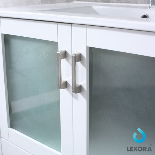 Lexora Volez 36" White Single Vanity Set | Integrated Ceramic Top | White Ceramic Integrated Square Sink | 34" Mirror