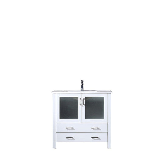 Lexora Vanities Lexora Volez 36" White Single Vanity Set | Integrated Ceramic Top | White Ceramic Integrated Square Sink | No Mirror