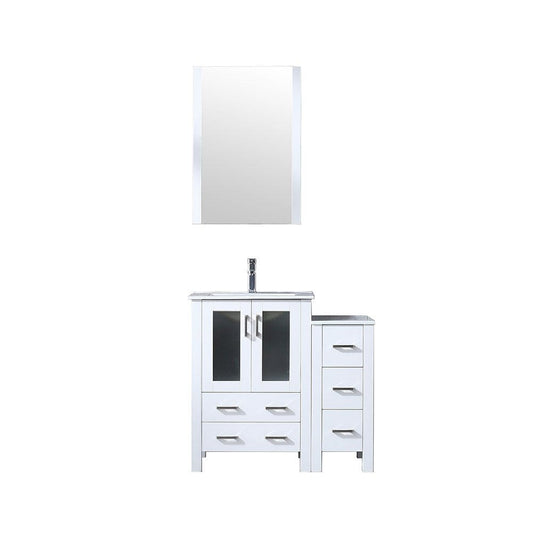 Lexora Volez 36" White Single Vanity Set | Side Cabinet | Integrated Top | White Integrated Square Sink | 22" Mirror