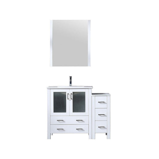 Lexora Vanities Lexora Volez 42" White Single Vanity Set | Side Cabinet | Integrated Top | White Integrated Square Sink | 28" Mirror