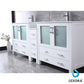 Lexora Volez 84" White Double Vanity Set | Side Cabinet | Integrated Top | White Integrated Square Sink | 34" Mirrors