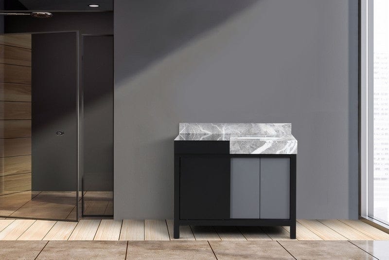 Zilara 42" Black and Grey Vanity, Castle Grey Marble Top, and White Square Sink | LZ342242SLIS000