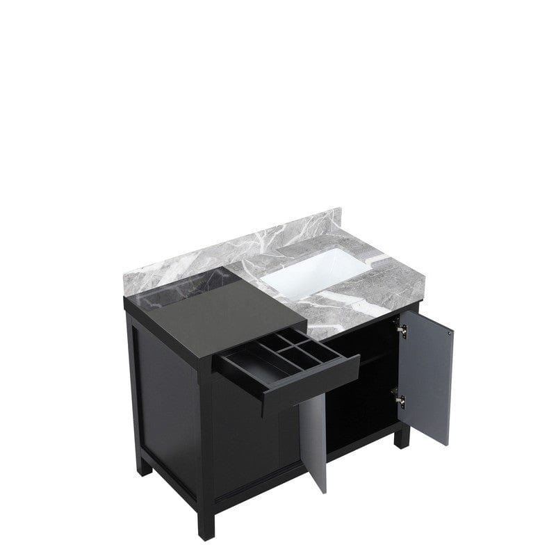 Zilara 42" Black and Grey Vanity, Castle Grey Marble Top, and White Square Sink | LZ342242SLIS000