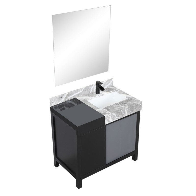 Zilara Transitional Black and Grey 36" Vanity Set, Cascata Nera Matte Black Faucet Set | LZ342236SLISM30FCM