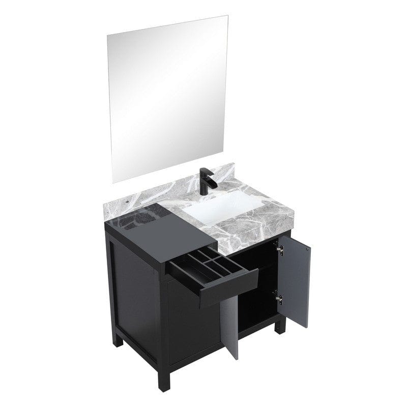 Zilara Transitional Black and Grey 36" Vanity Set, Cascata Nera Matte Black Faucet Set | LZ342236SLISM30FCM