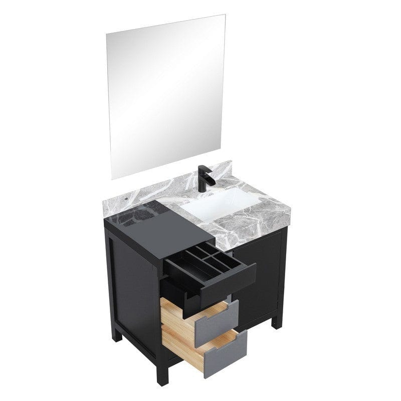 Zilara Transitional Black and Grey 36" Vanity Set, Cascata Nera Matte Black Faucet Set | LZ342236SLISM30FCM