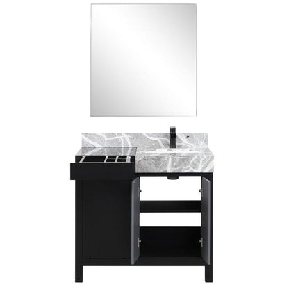 Zilara Transitional Black and Grey 36" Vanity Set, Cascata Nera Matte Black Faucet Set | LZ342236SLISM30FCM