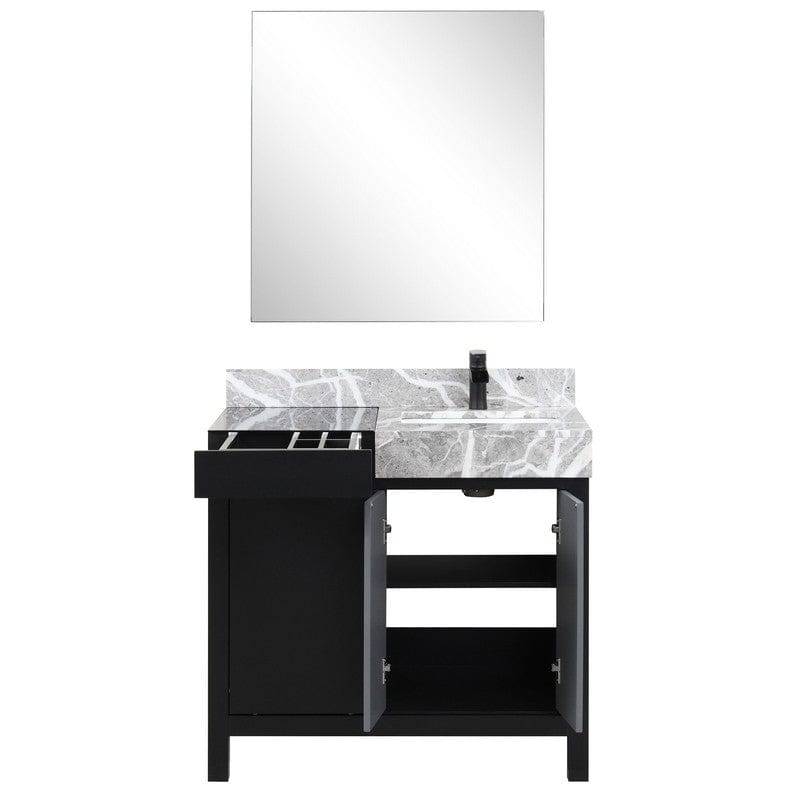 Zilara Transitional Black and Grey 36" Vanity Set, Cascata Nera Matte Black Faucet Set | LZ342236SLISM30FCM