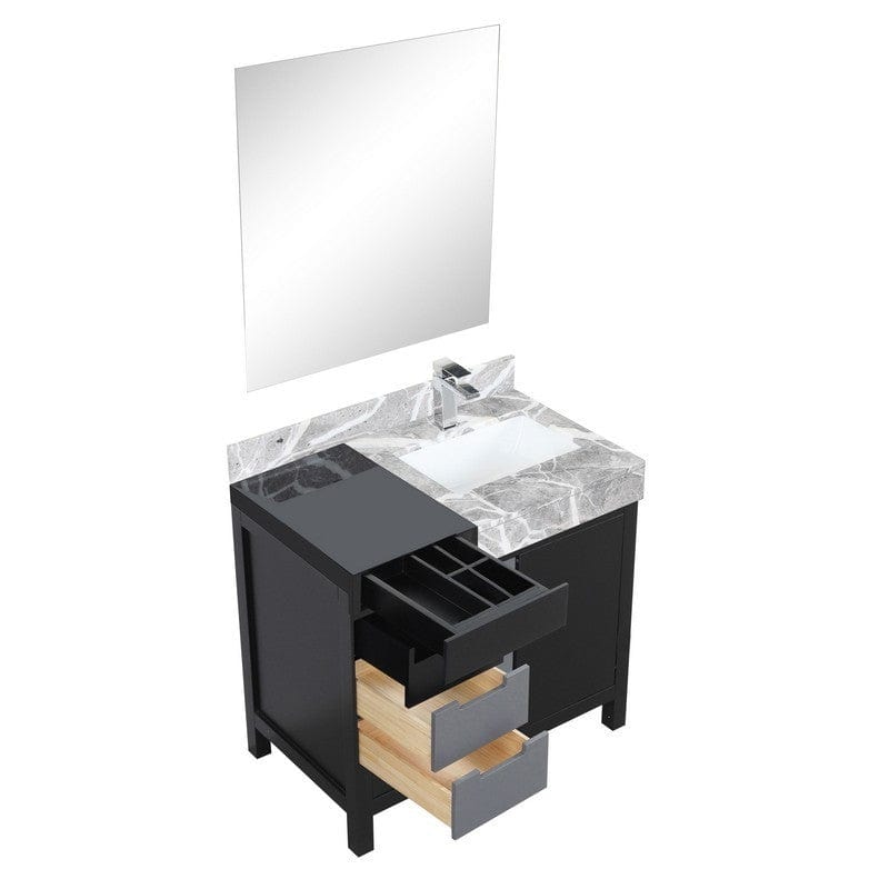 Zilara Transitional Black and Grey 36" Vanity Set, Monte Chrome Faucet Set | LZ342236SLISM30FMC