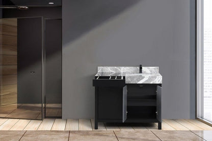 Zilara Transitional Black and Grey 42" Vanity, Cascata Nera Matte Black Faucet | LZ342242SLISFCM