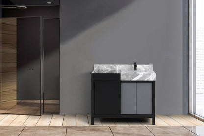 Zilara Transitional Black and Grey 42" Vanity, Cascata Nera Matte Black Faucet | LZ342242SLISFCM